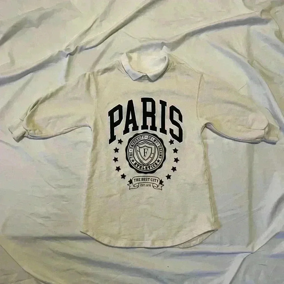 Zara Kids Size 6 Collegiate Paris Shirtdress Sweatshirt Cream - Picture 4 of 6